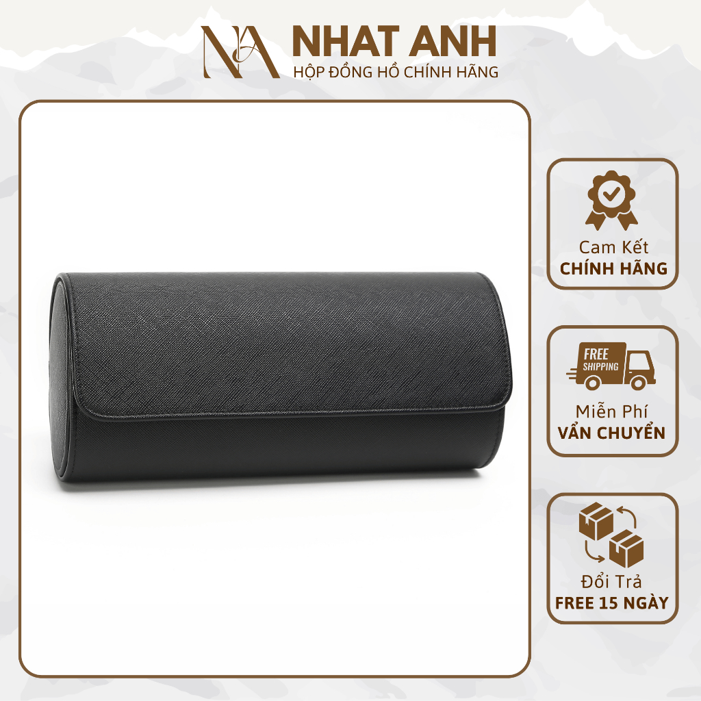 Hộp Đồng Hồ Nhật Anh Box Da PU Vân Chéo 3 Ngăn Màu Đen Cao Cấp Bảo Hành 6 Tháng
