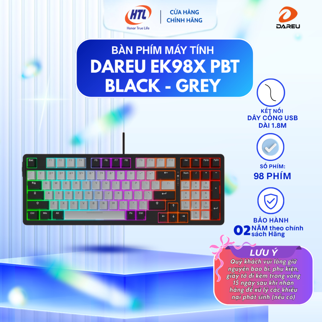 Bàn phím máy tính DAREU EK98X Black-grey, Optical switch - BLUE (HÀNG CHÍNH HÃNG)
