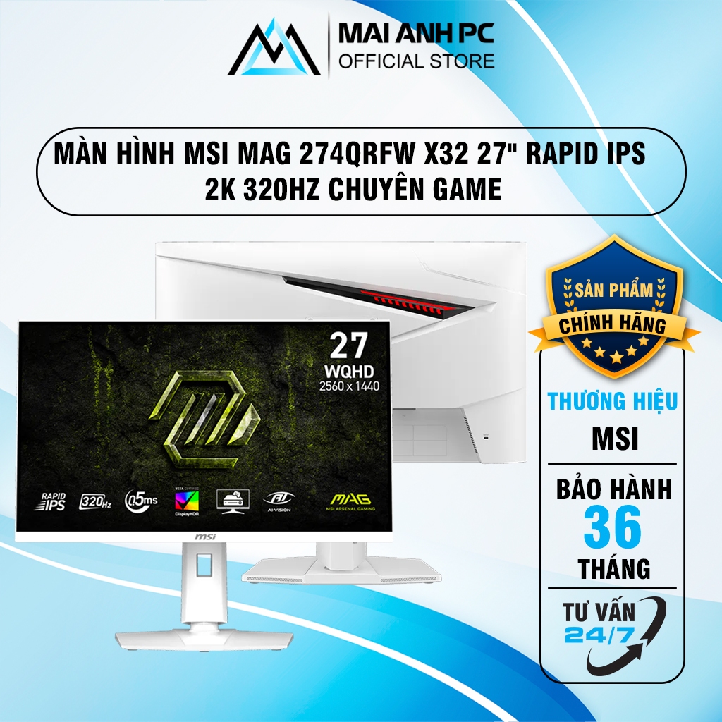 Màn hình MSI MAG 274QRFW E20 (Model: 3CF9) 27 inch ( trắng ) 27″ Rapid IPS 2K 200Hz / 274QRFW X32 32