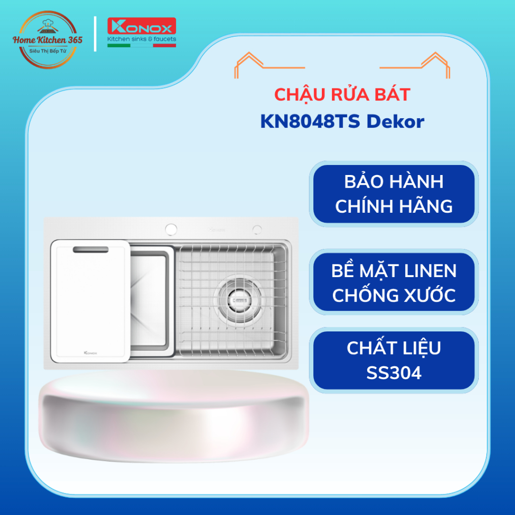 Chậu rửa bát 1 hố chống xước Workstation Sink KN8048TS Dekor