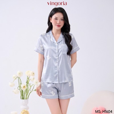 Bộ đồ ngủ nữ Pijama lụa VINGO/VINGORIA tay cộc mùa hè H1604