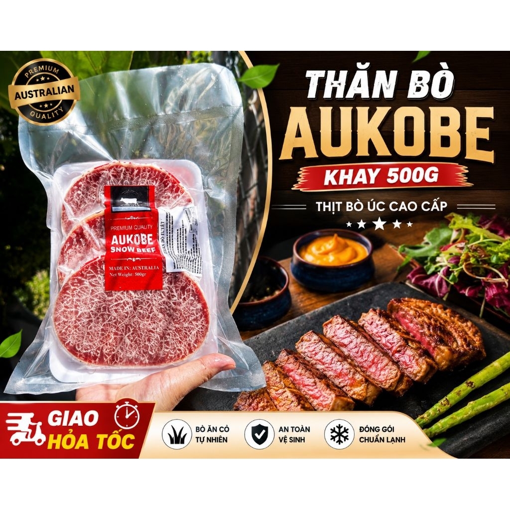 Thăn bò aukobe, khay 500g 3 miếng  (giao hỏa tốc)