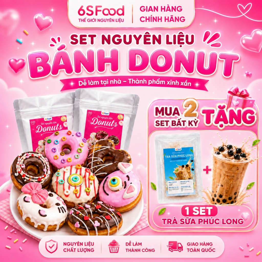 Set nguyên liệu làm bánh Donut chiên phủ Socola làm thành phẩm 10 bánh - 6SFOOD