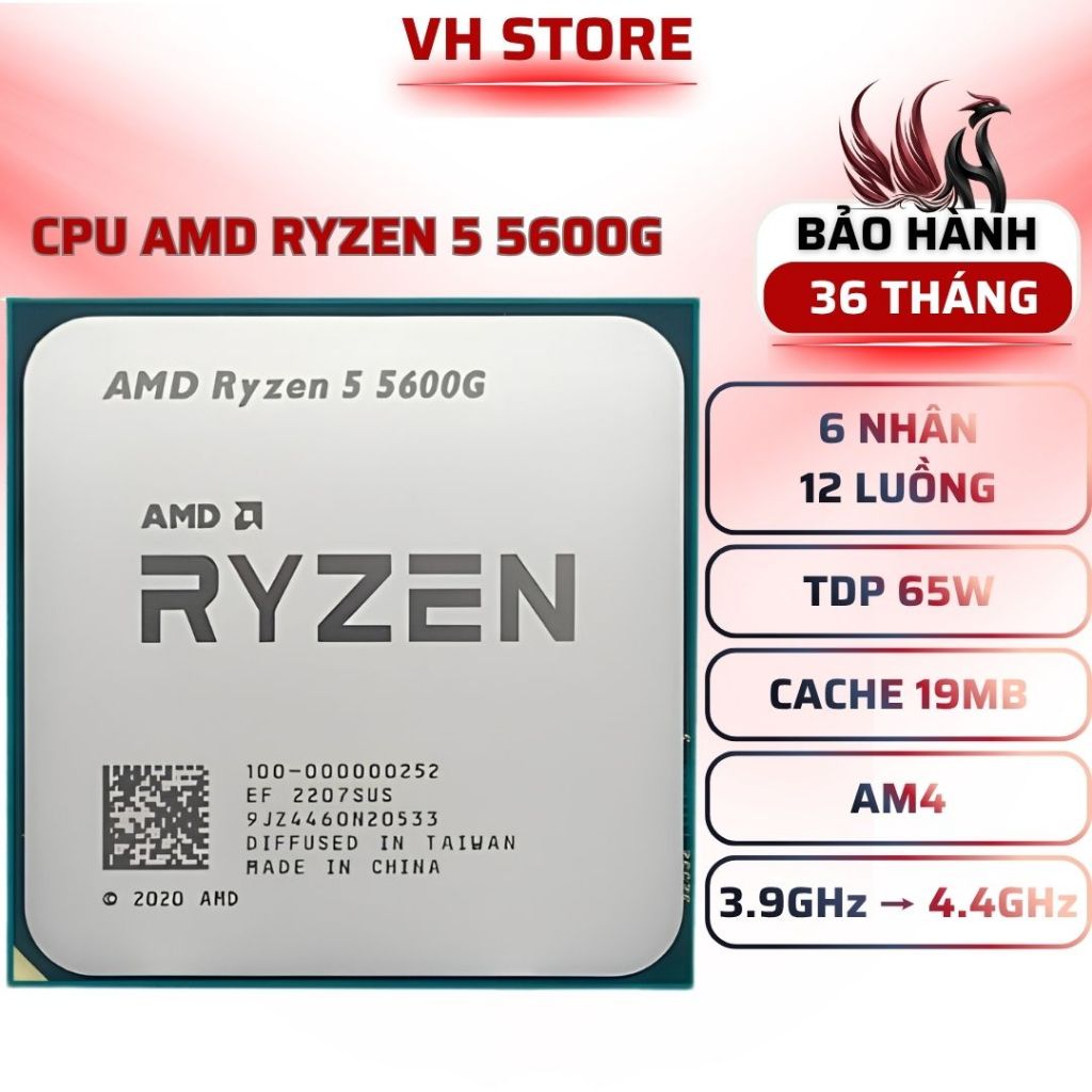 CPU AMD Ryzen 5 5600G 6C12T 4.4GHz Radeon Graphics AM4 - BẢO HÀNH 36 THÁNG - VHSTORE