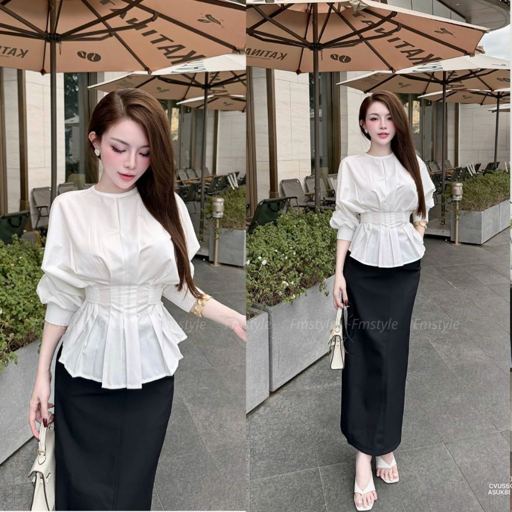 Áo Sơ Mi Nữ  FMSTYLE Kiểu xếp li gài nút sau đủ size  26060145