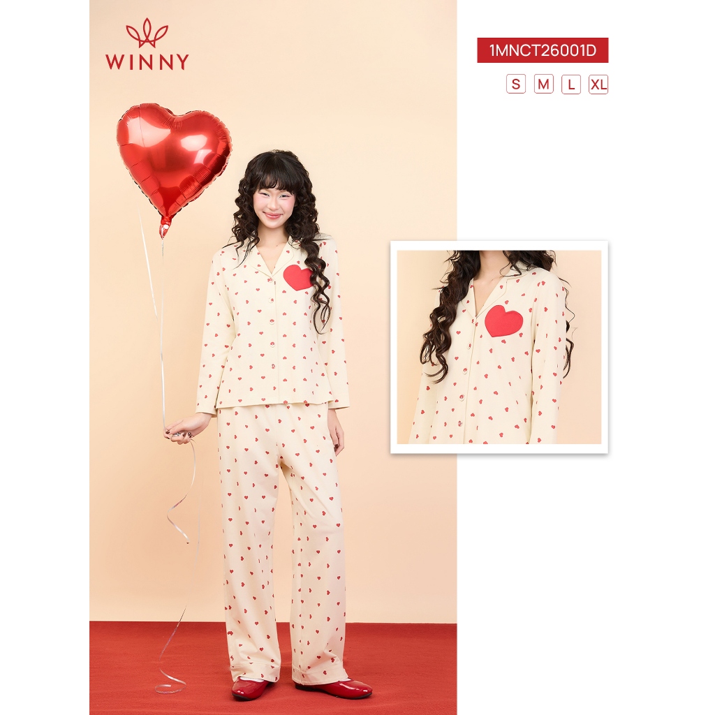 Bộ mặc nhà WINNY cotton CVC, Set đồ nữ cotton mềm mịn xuân hè quần dài tay dài kiểu pyjama màu vàng 