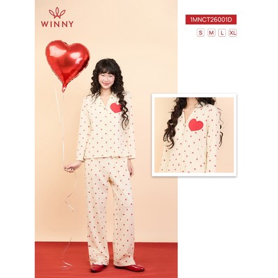 Bộ mặc nhà WINNY cotton CVC, Set đồ nữ cotton mềm mịn xuân hè quần dài tay dài kiểu pyjama màu vàng 1MNCT26001D