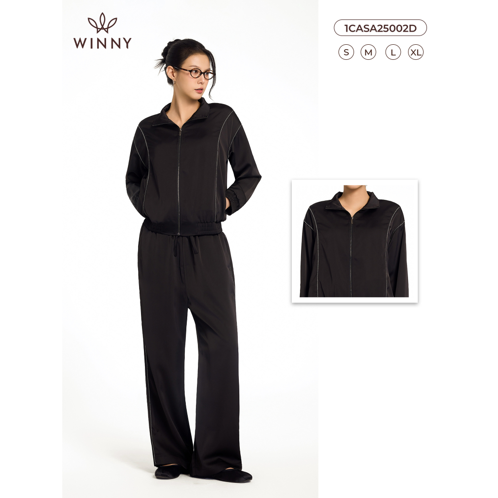 Bộ đồ nữ WINNY satin, Set đồ nữ lụa satin bóng mượt quần dài tay dài thoải mái mặc nhà, đi chơi 1CAS