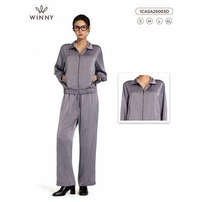 [XẢ KHO] Bộ đồ nữ WINNY satin, Set đồ nữ lụa satin bóng mượt quần dài tay dài thoải mái mặc nhà, đi chơi 1CASA25003D