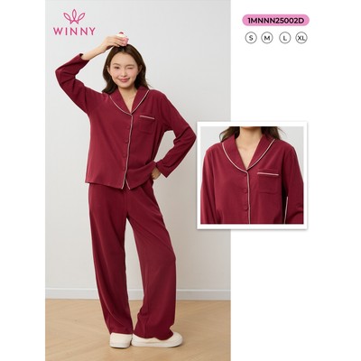 Bộ pyjama nữ WINNY nỉ nhung, Set đồ nữ nỉ nhung mịn ấm quần dài tay dài kiểu pyjama dáng suông thoải mái 1MNNN25002D