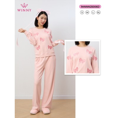 Bộ mặc nhà nữ WINNY nỉ nhung, Set đồ nữ nỉ nhung mịn ấm quần dài tay dài dáng suông thoải mái 1MNNN25006D