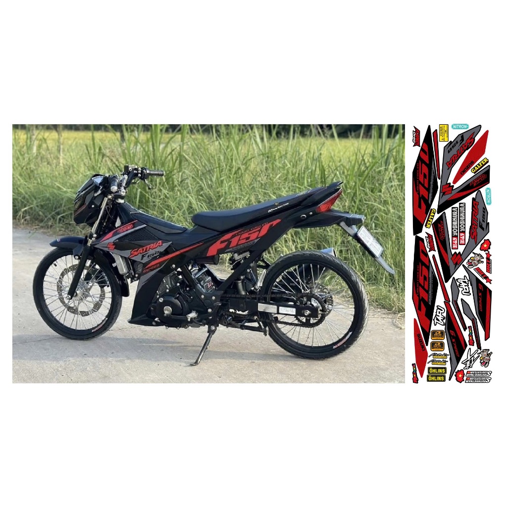 decal tem rời satria f150 màu đỏ đen xám f150