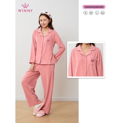 Bộ pyjama nữ WINNY nỉ nhung, Set đồ nữ nỉ nhung mịn ấm quần dài tay dài kiểu pyjama dáng suông thoải mái 1MNNN25003D
