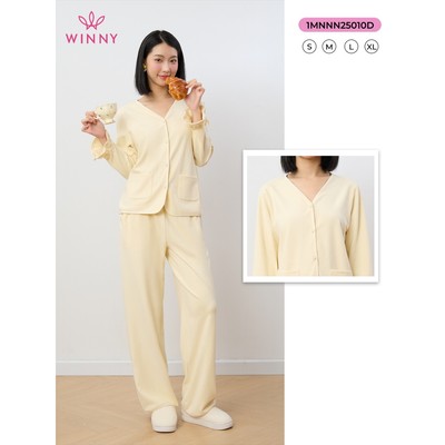 Bộ pyjama nữ WINNY nỉ nhung, Set đồ nữ nỉ nhung mịn ấm quần dài tay dài kiểu pyjama dáng suông thoải mái 1MNNN25010D