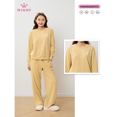 Bộ pyjama nữ WINNY nỉ nhung, Set đồ nữ nỉ nhung mịn ấm quần dài tay dài kiểu pyjama dáng suông thoải mái 1MNNN25007D