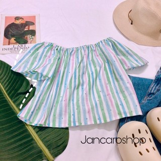 Áo Bẹt Vai, Áo Trễ Vai, Áo Hoa Thô Cotton Mặc Hè Tay Ngắn Phong Cách Tiểu Thư [Màu mới] - Jancaroshop