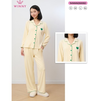 Bộ pyjama nữ WINNY nỉ nhung, Set đồ nữ nỉ nhung mịn ấm quần dài tay dài kiểu pyjama dáng suông thoải mái 1MNNN25005D