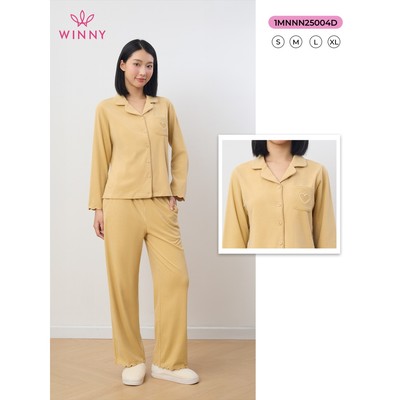 Bộ pyjama nữ WINNY nỉ nhung, Set đồ nữ nỉ nhung mịn ấm quần dài tay dài kiểu pyjama dáng suông thoải mái 1MNNN25004D