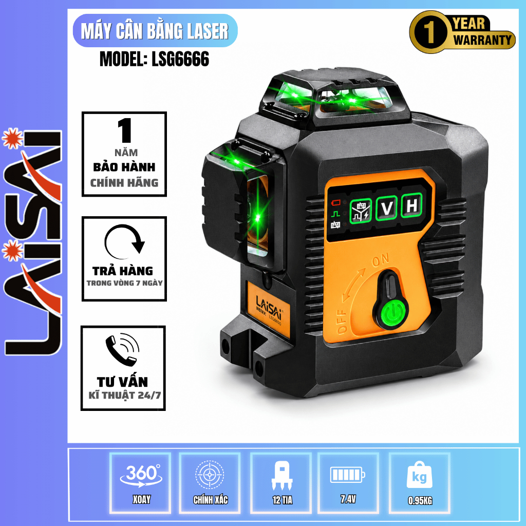 Máy Cân Bằng Laser 12 Tia Xanh LAISAI LSG6666 Cao Cấp Chính Hãng Tia Siêu Sáng Tự Cân Bằng IP54