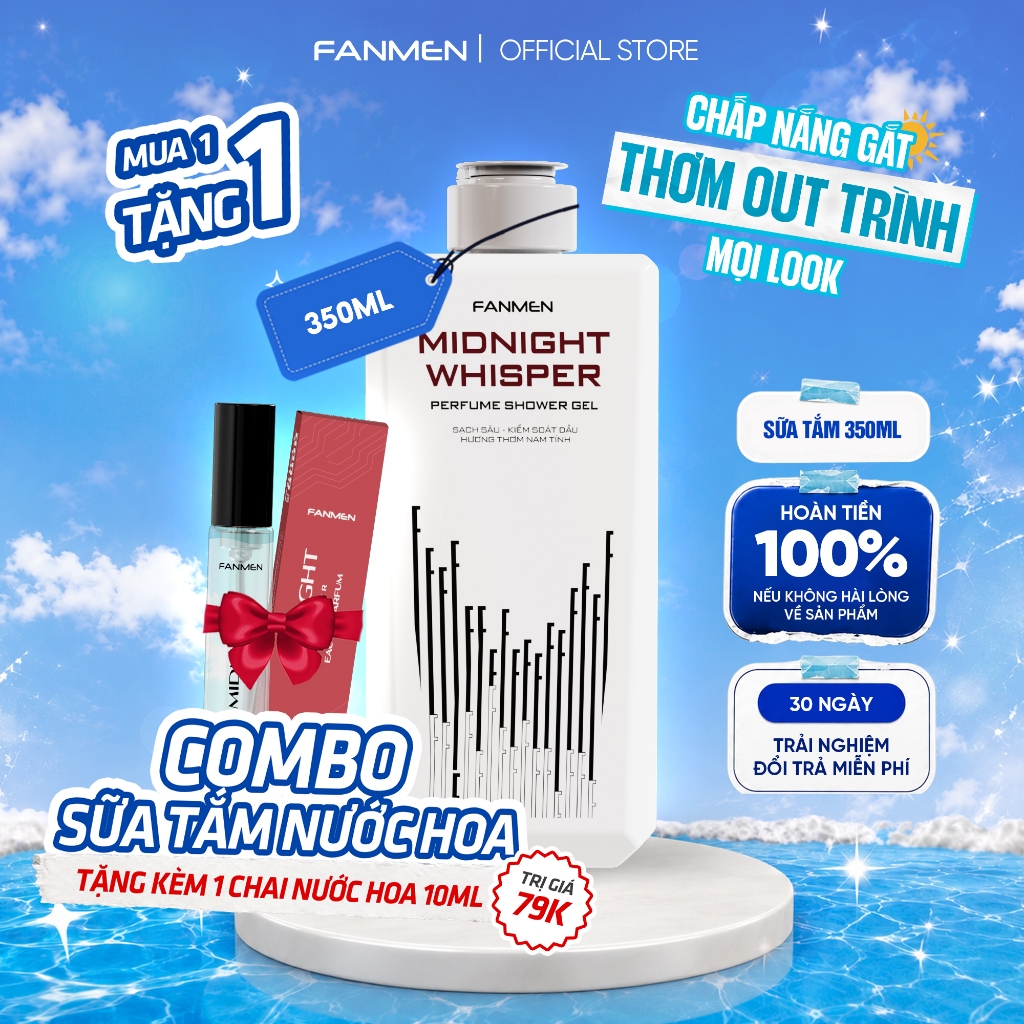 Sữa tắm hương nước hoa Fanmen làm sạch sâu, cấp ẩm 350ml-Tặng kèm nước hoa nam Fanmen hương thơm nam