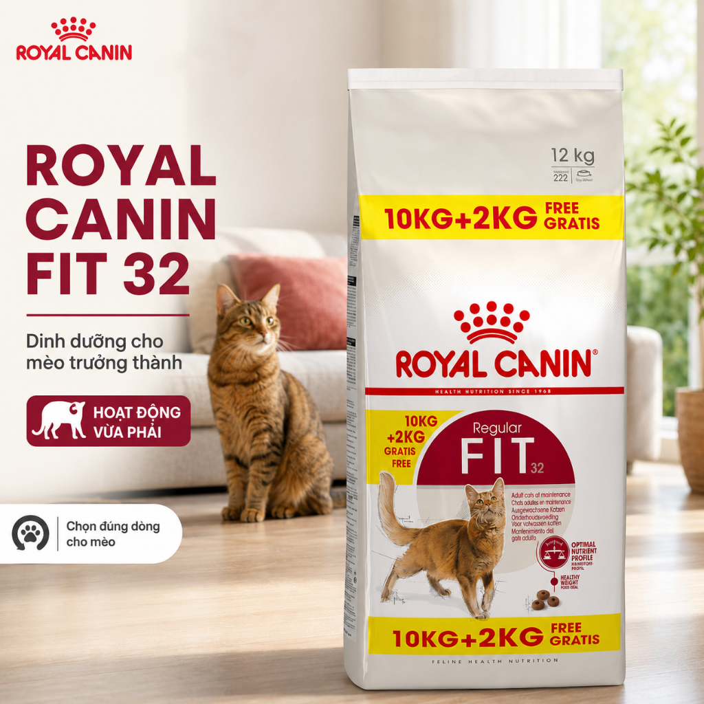 [10kg - 12kg - 15kg] Royal Canin Fit 32 Fit32 Thức Ăn Hạt Cho Mèo Trưởng Thành Trên 12 Tháng Hỗ Trợ 