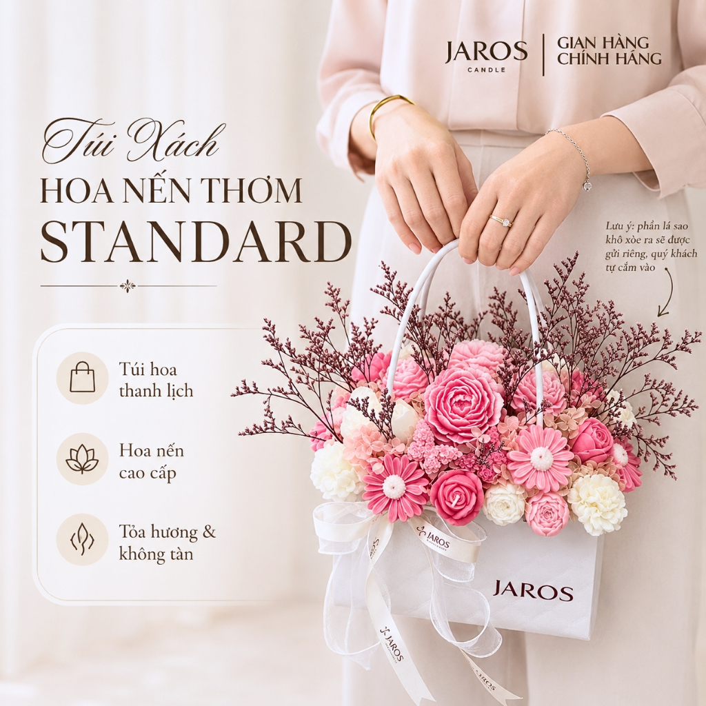 Giỏ Hoa Nến Thơm JAROS Candle Mùi Hương Lành Tính – Quà Decor Sang Trọng Độc Đáo
