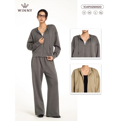 Bộ đồ nữ WINNY nỉ interlock, Set đồ nữ nỉ 2 da dày dặn co giãn quần dài tay dài thoải mái mặc nhà, đi chơi 1CAPO25002D