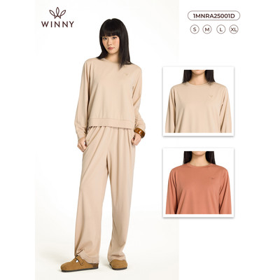 Bộ đồ nữ WINNY rayon spandex, Set đồ nữ co giãn thoáng mát quần dài tay dài thoải mái mặc nhà, đi chơi 1MNRA25001D