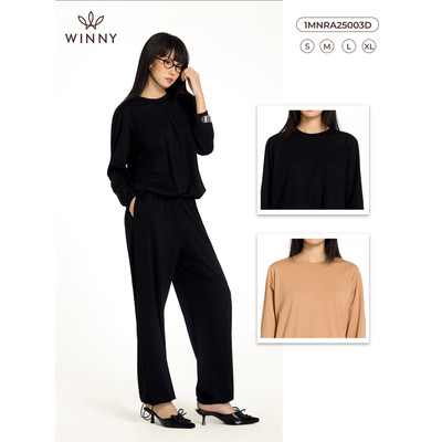Bộ đồ nữ WINNY rayon spandex, Set đồ nữ co giãn thoáng mát quần dài tay dài thoải mái mặc nhà, đi chơi 1MNRA25003D