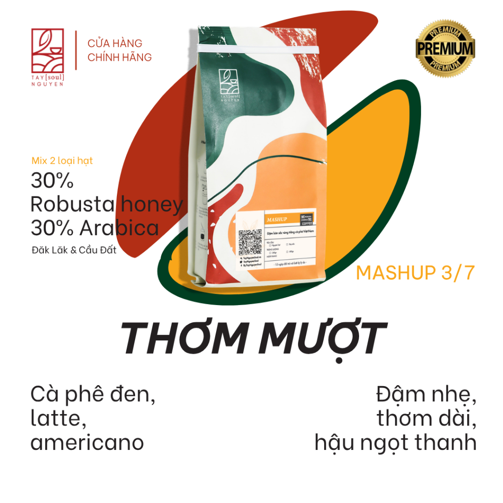 Cà phê nguyên chất Mashup 3/7 Robusta/Arabica rang mộc vị đậm vừa phải phù hợp cold brew