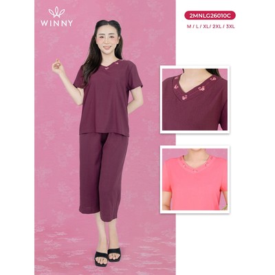 Bộ mặc nhà trung niên Wonner by WINNY lụa gấm vân mờ, Set bộ nữ tặng mẹ xuân hè quần culottes tay ngắn | 2MNLG26010C