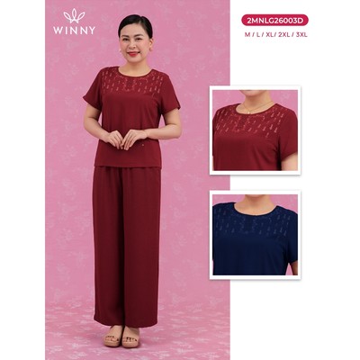 [XẢ KHO] Bộ mặc nhà trung niên Wonner by WINNY lụa gấm vân mờ, Set bộ nữ tặng mẹ xuân hè quần dài tay ngắn 2MNLG26003D
