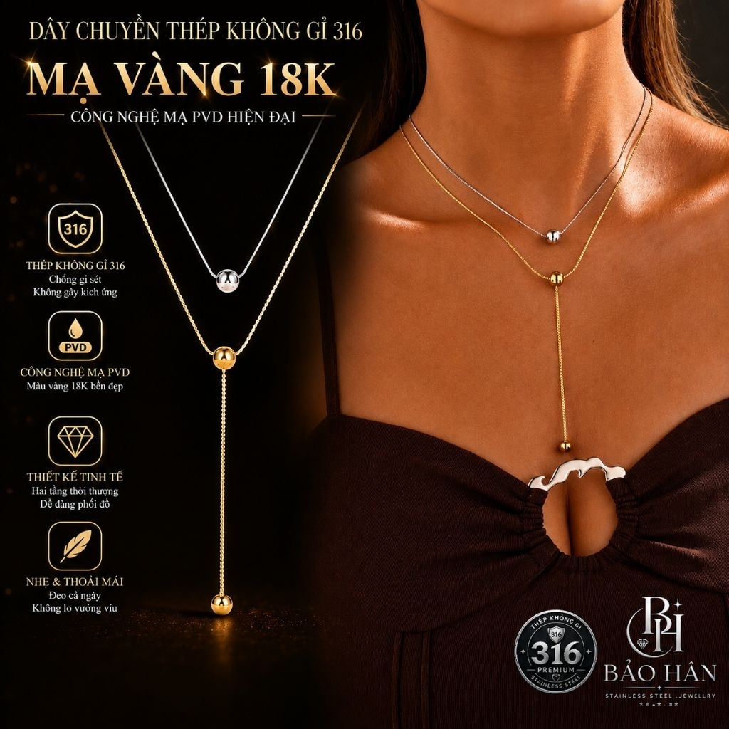 Dây chuyền thép không gỉ 316 mạ vàng 18K công nghệ mạ PVD cao cấp chống gỉ chống xỉn chống oxi hoá đ