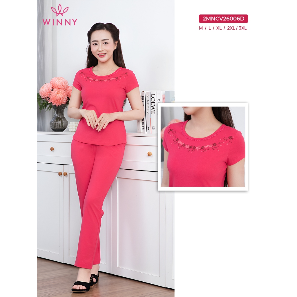 [XẢ KHO] Bộ mặc nhà WINNY dòng Wonner cotton CVC, Set đồ nữ thun co giãn xuân hè quần dài tay cộc 2M