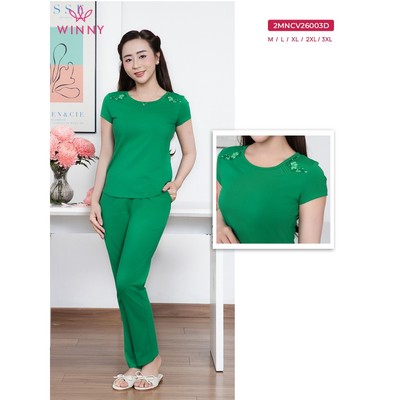 [XẢ KHO] Bộ mặc nhà Wonner by WINNY cotton CVC, Set đồ nữ thun co giãn xuân hè quần dài tay cộc 2MNCV26003D