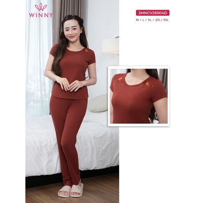 [XẢ KHO] Bộ mặc nhà Wonner by WINNY cotton CVC, Set đồ nữ thun co giãn xuân hè quần dài tay cộc 2MNCV26004D