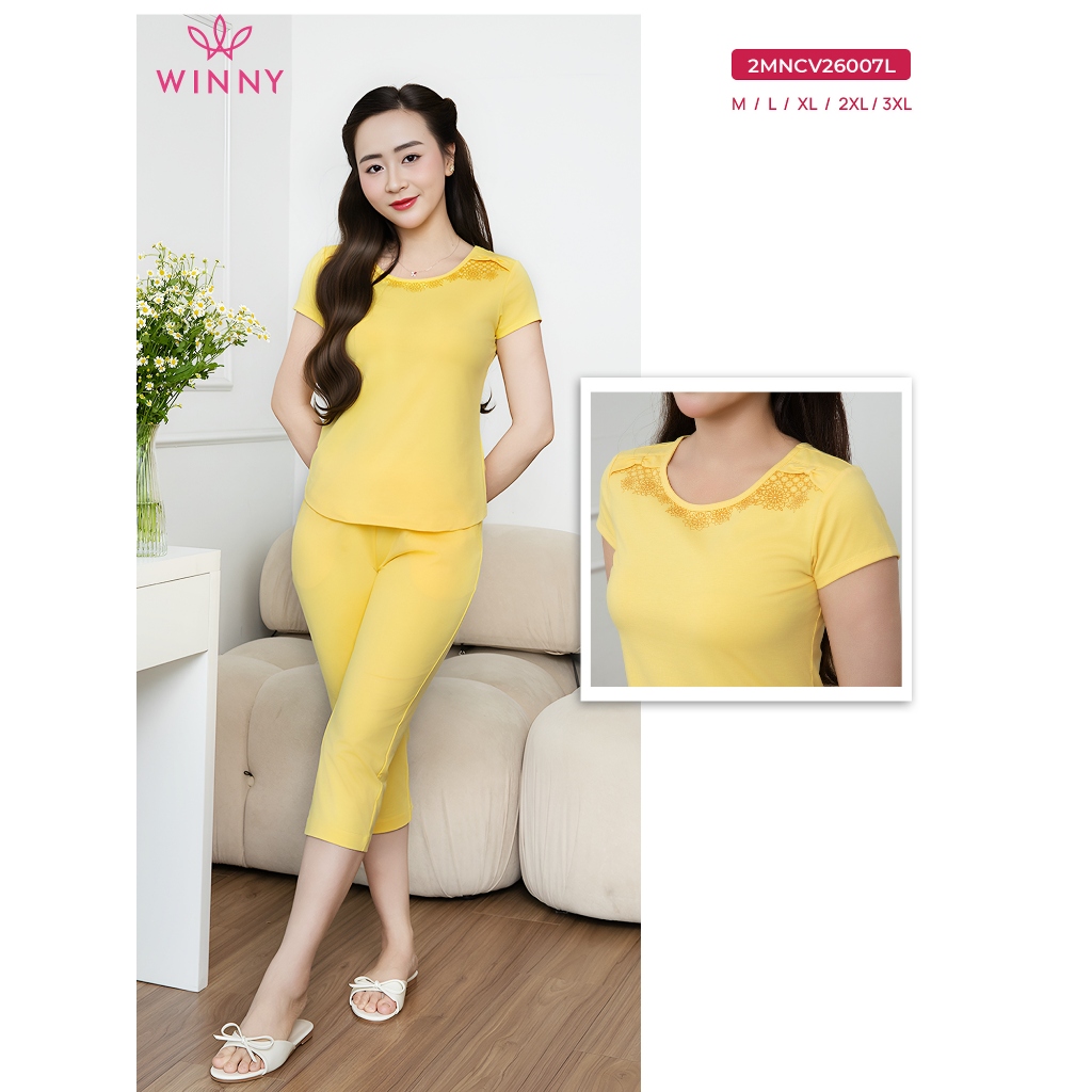 [XẢ KHO] Bộ mặc nhà Wonner by WINNY cotton CVC, Set đồ nữ thun co giãn xuân hè quần lửng tay cộc 2MN