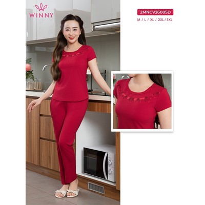[XẢ KHO] Bộ mặc nhà WINNY dòng Wonner cotton CVC, Set đồ nữ thun co giãn xuân hè quần dài tay cộc 2MNCV26005D
