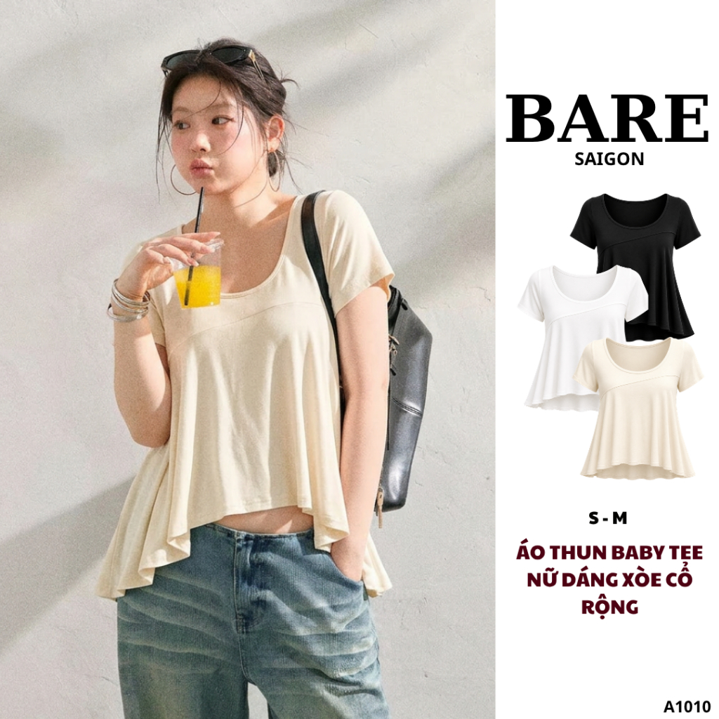 BARE_Áo Thun Nữ Cộc Tay Dáng Baby Doll Chất Cotton Zip Mềm Mát Form Rộng Hàn Quốc Năng Động_A1010
