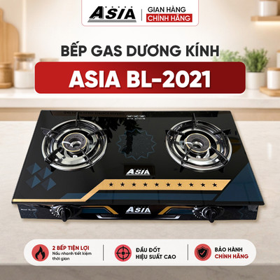 Bếp gas ASIA đôi dương kính BL-2021 đồng chén 78 ngọn lửa xanh, không đen nồi, chắn gió (2100) BH 24 tháng
