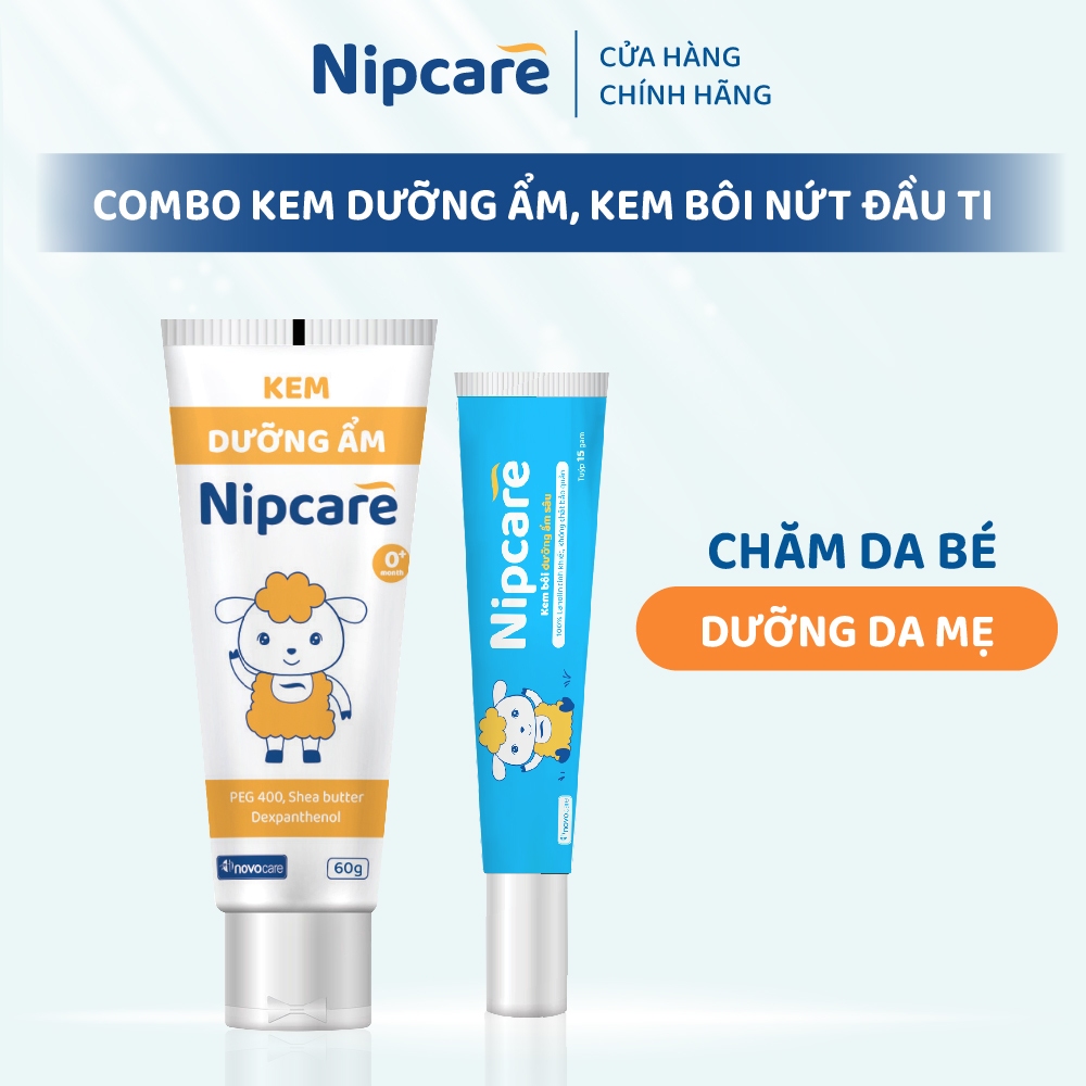 Combo Dưỡng ẩm toàn diện cho mẹ và bé- Kem dưỡng ẩm Nipcare 60g, Kem bôi Nipcare Lanolin 15g