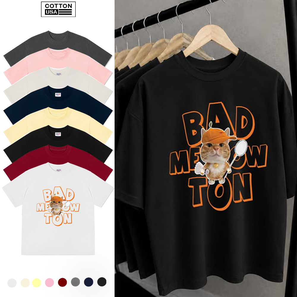 Áo Thun Relaxed Fit CottonUSA Vietnam "Badminton Cute Cat 2" - PT0265PT