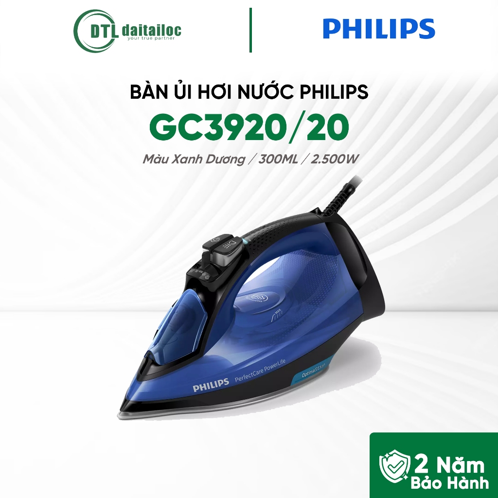 Bàn Ủi Hơi Nước Philips GC3920/20 Màu Xanh Dương  300ML 2500W | Chính hãng | Bảo hành 24 tháng