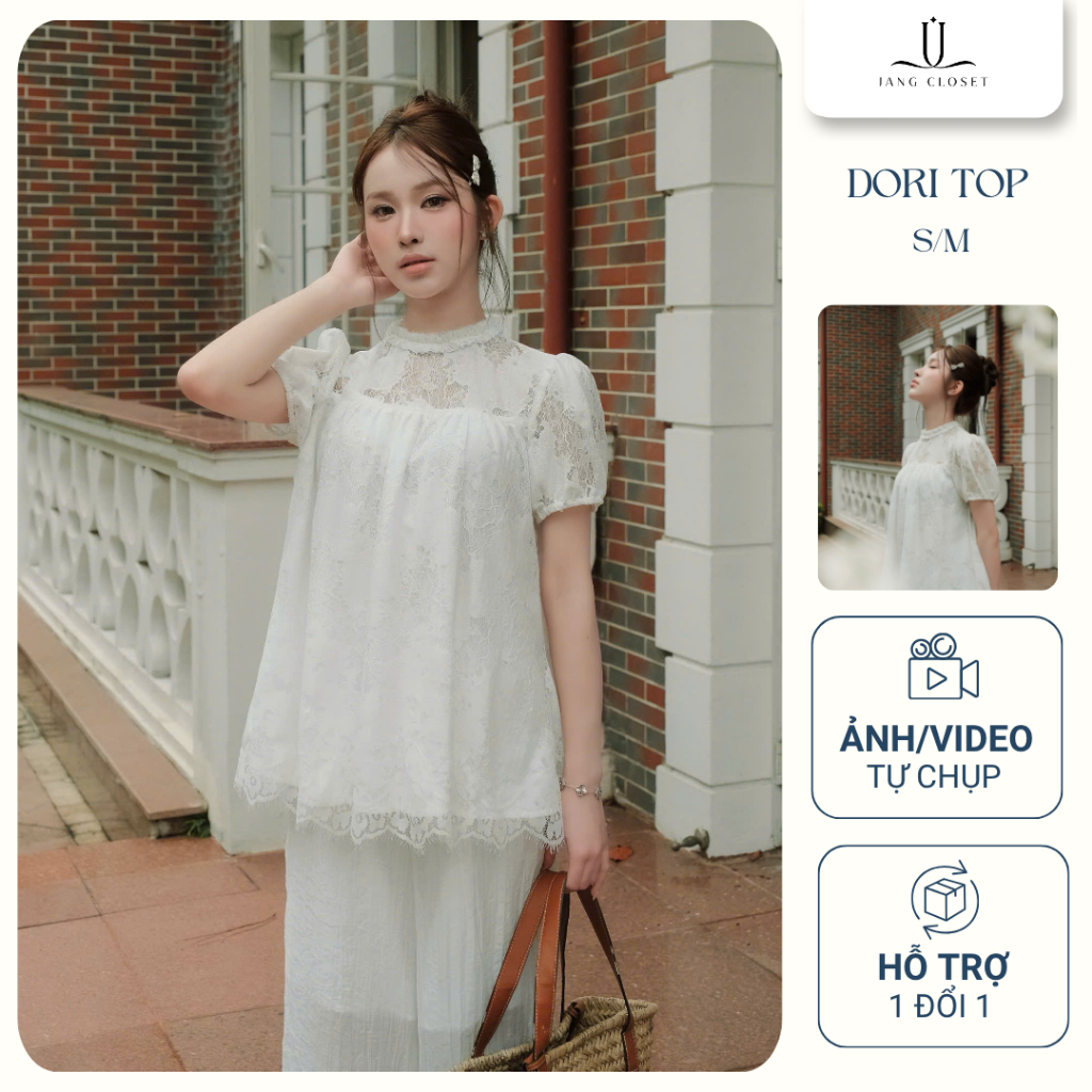[JANG CLOSET] Áo váy babydoll nữ tay bồng tiểu thư chất liệu ren cao cấp Jang Closet mặc đi làm đi c