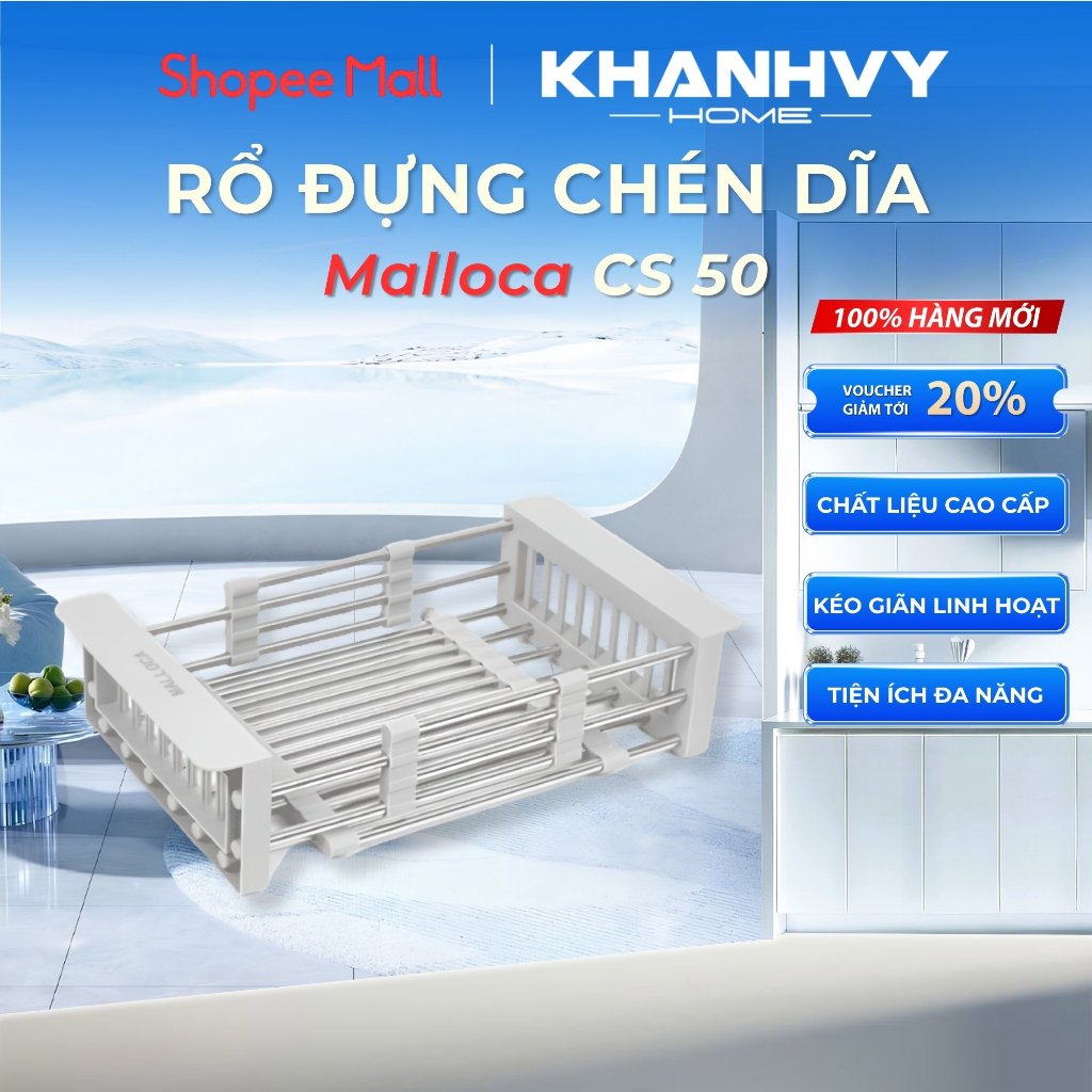 Rổ Đựng Chén Dĩa Đa Năng Malloca CS 50 - Thiết Kế Kéo Giãn Thông Minh, Chất Liệu Inox Cao Cấp | Khán