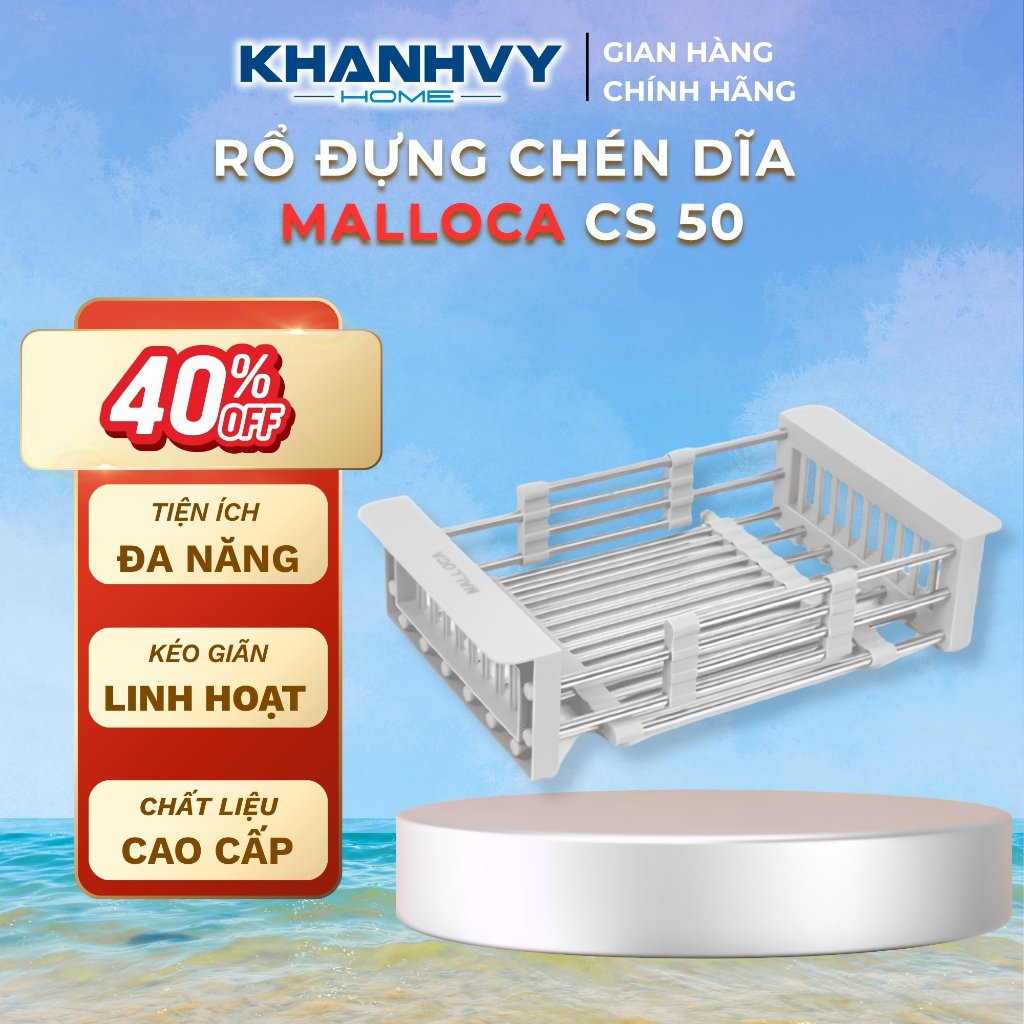 Rổ Đựng Chén Dĩa Đa Năng Malloca CS 50 - Thiết Kế Kéo Giãn Thông Minh, Chất Liệu Inox Cao Cấp | Khán
