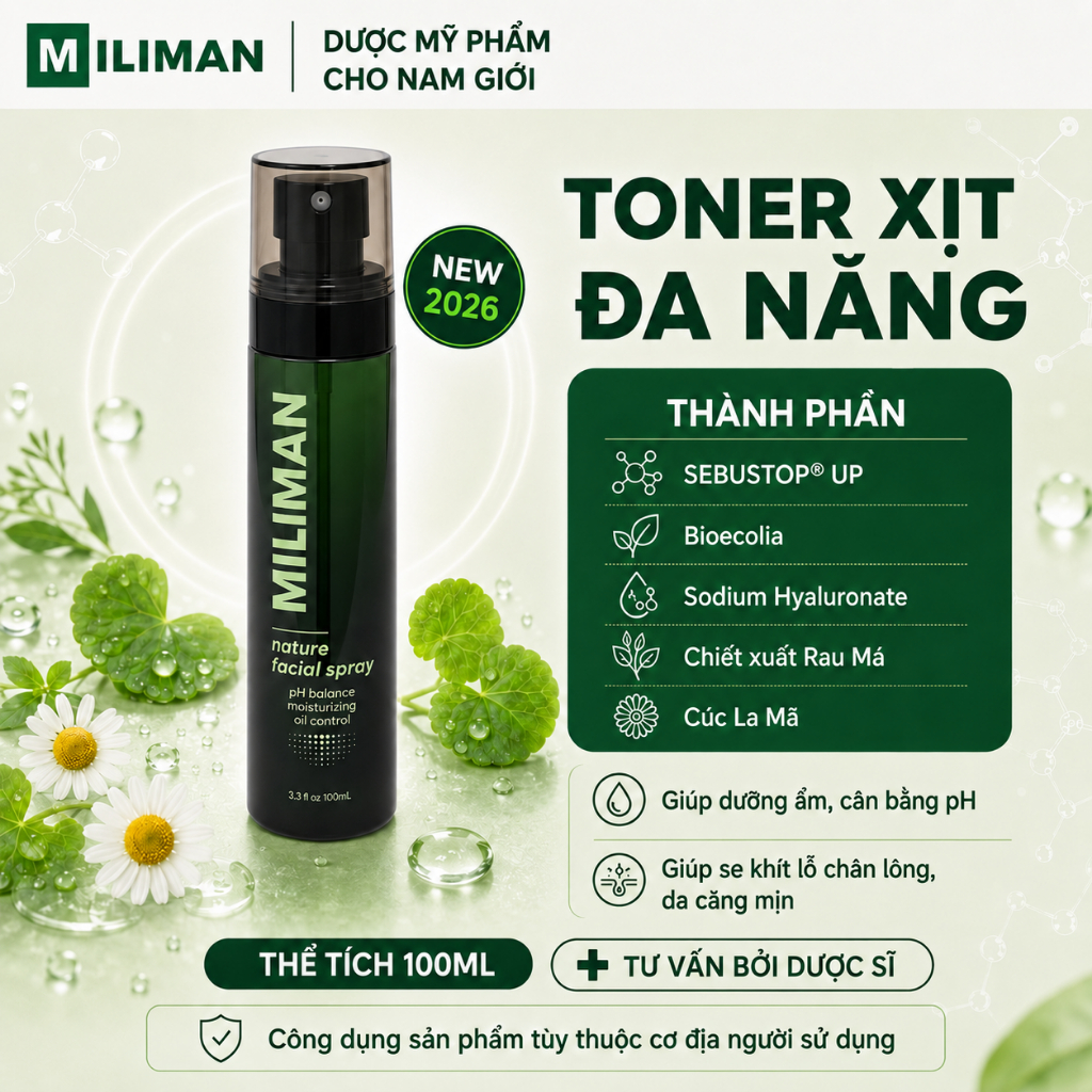 Toner Xịt Đa Năng MILIMAN 100ML NEW 2026 - Giúp Dưỡng Ẩm, Làm Dịu Da, Cân Bằng pH