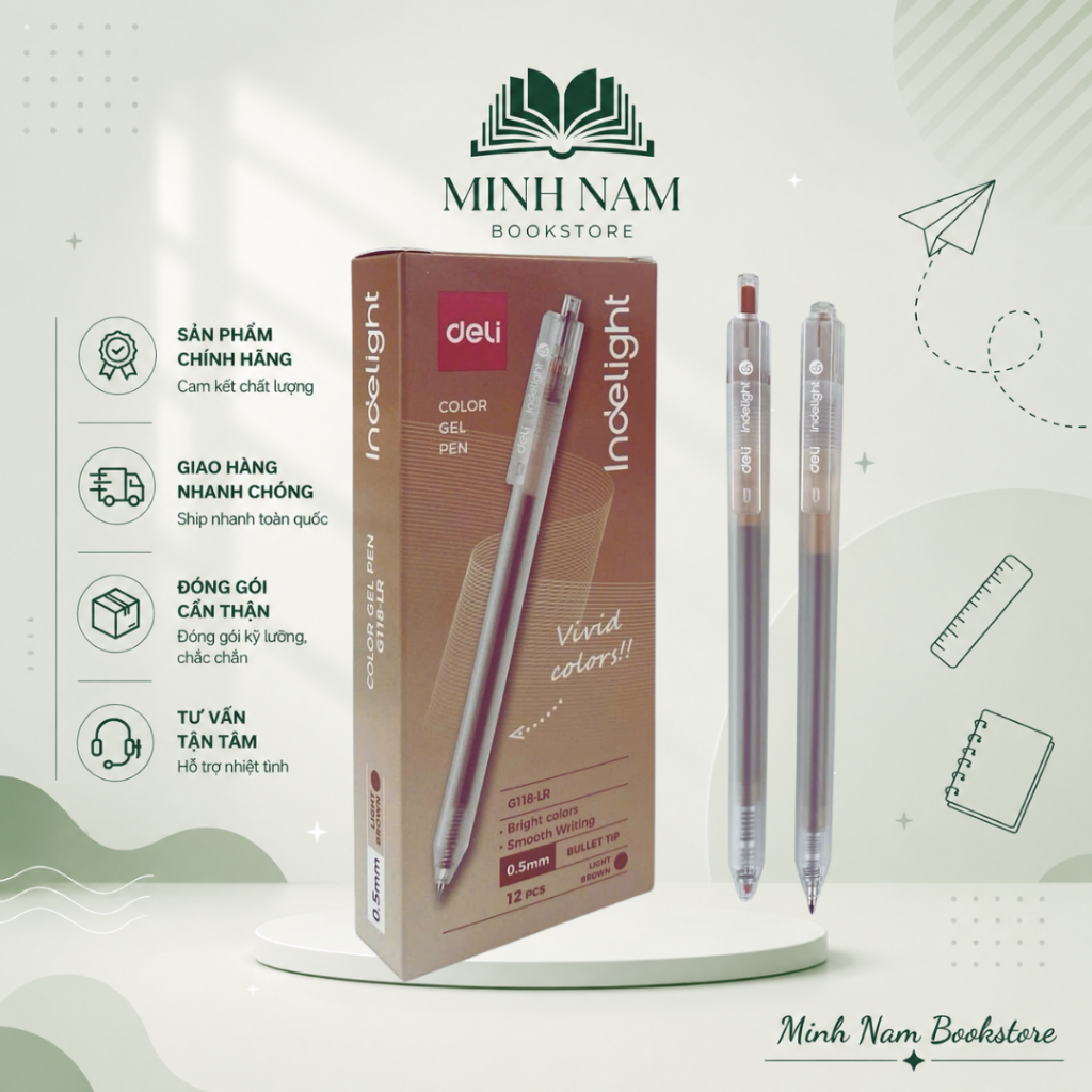 [Hộp 12 Cây ] Bút gel mực nâu Deli EG118 viết gel pen DELI G118