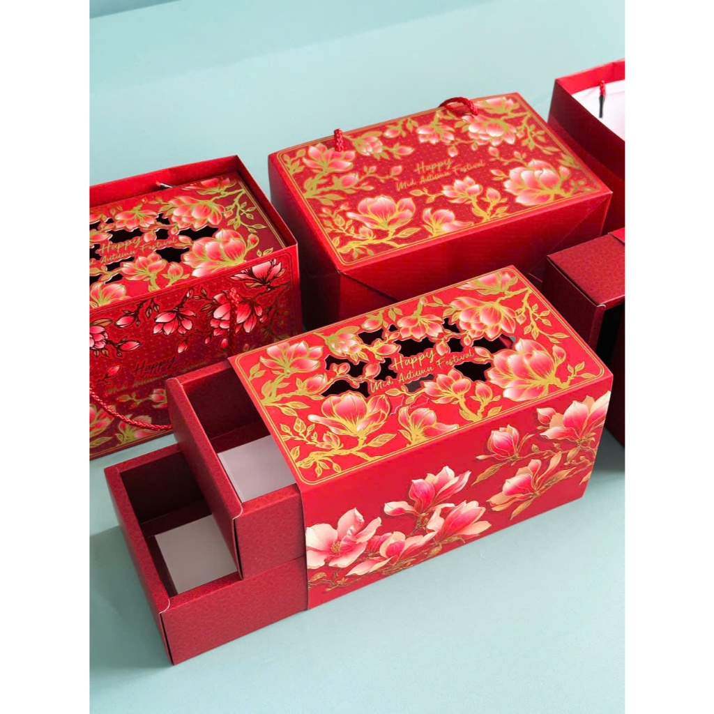 Hộp trung thu Mộc Lan 4 bánh ép kim - hộp đựng bánh Trung Thu 150g - 250g