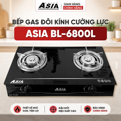 Bếp Gas đôi cao cấp kính cường lực ASIA BL-6800I 2 đầu đốt phi 100&82 Inox